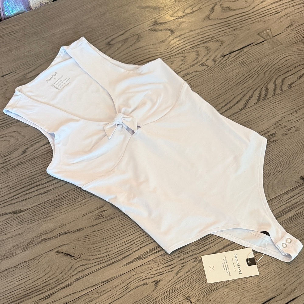 PINKMSTYLE White Bodysuit with Bow. Small (20/22) NWT - Picture 3 of 5